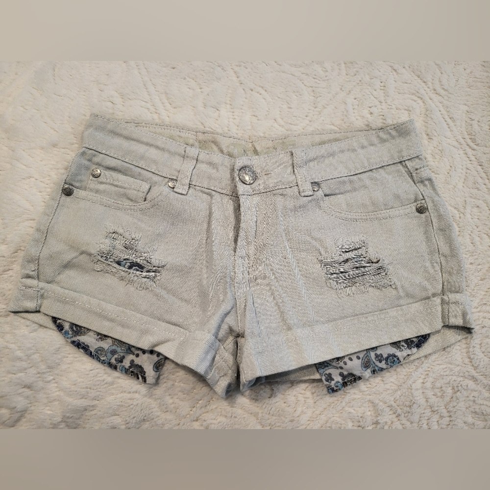 Ten25 White Distressed Jean Shorts